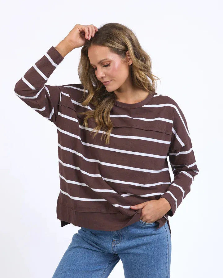 Jayne Stripe Throw On Top - Chocolate & White
