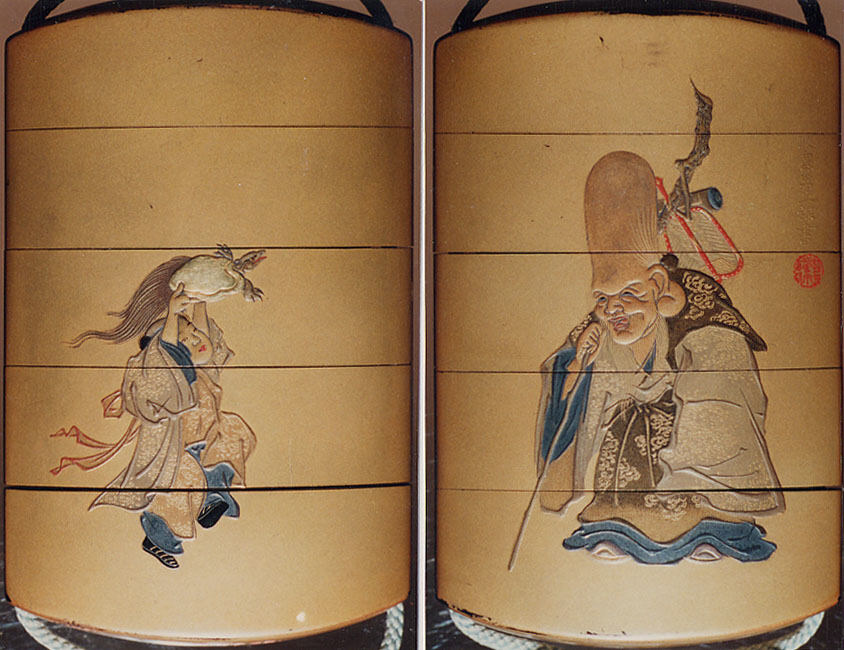 Case Inr with Design of Deity of Longevity Jurjin obverse Boy Offering a Tortoise reverse by Tachibana Gyokuzan - Classic Art canvas print