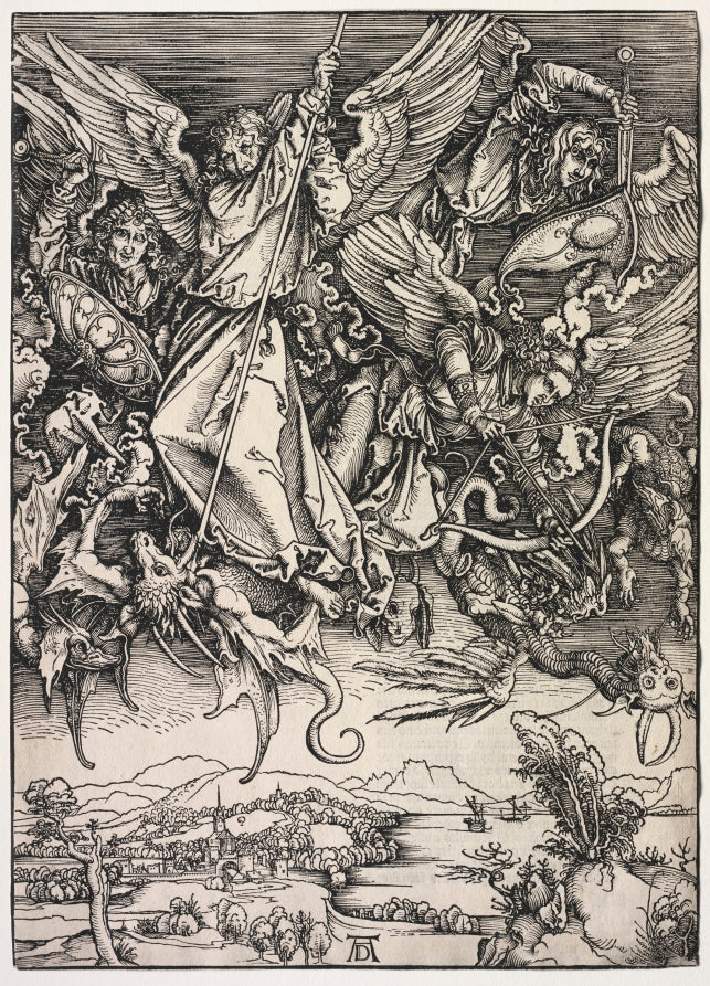 Revelation of St. John St. Michael fighting the Dragon by Albrecht Dürer (German, 1471–1528) - Classic Painting canvas print