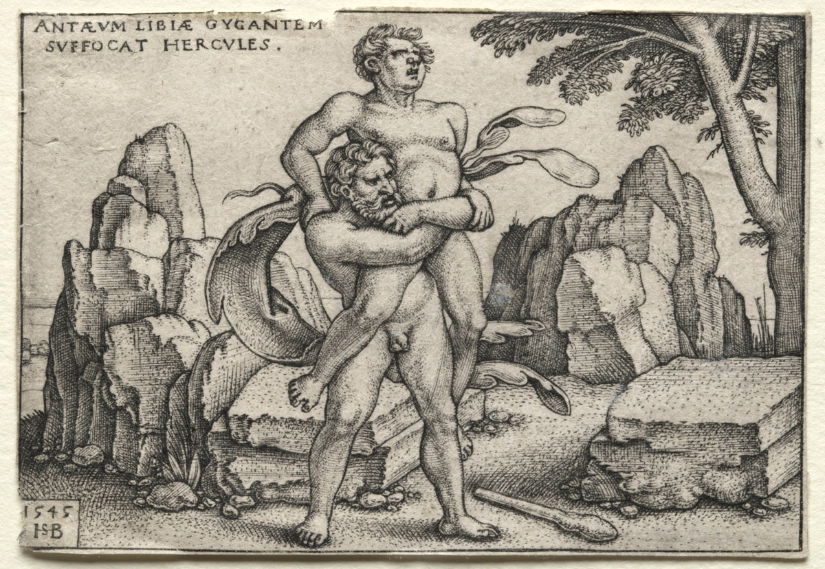 The Labors of Hercules Hercules Crushing Antaeus by Hans Sebald Beham (German, 1500–1550) - Classic Painting canvas print