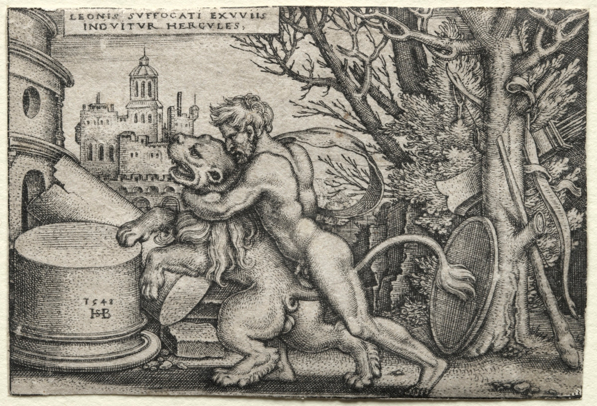 The Labors of Hercules Hercules Strangling the Nemean Lion by Hans Sebald Beham (German, 1500–1550) - Classic Painting canvas print