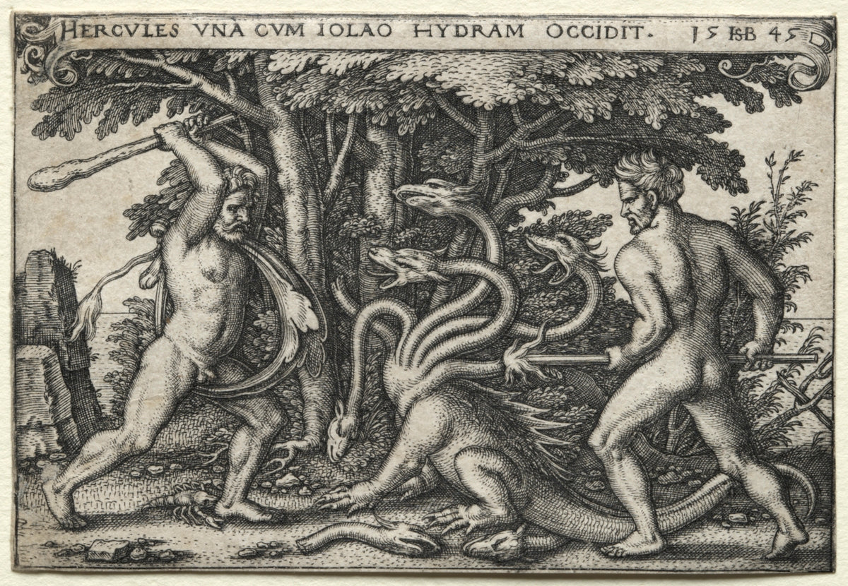 The Labors of Hercules Hercules Killing the Lernean Hydra by Hans Sebald Beham (German, 1500–1550) - Classic Painting canvas print