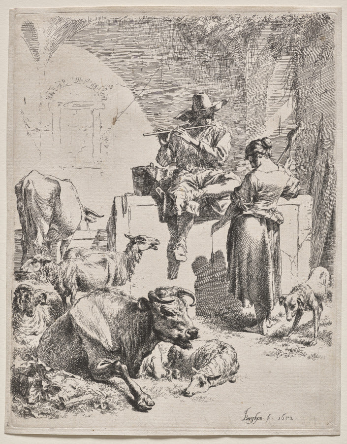 The Piping Shepherd by Nicolaes Berchem (Dutch, 1620–1683) - Classic Painting canvas print