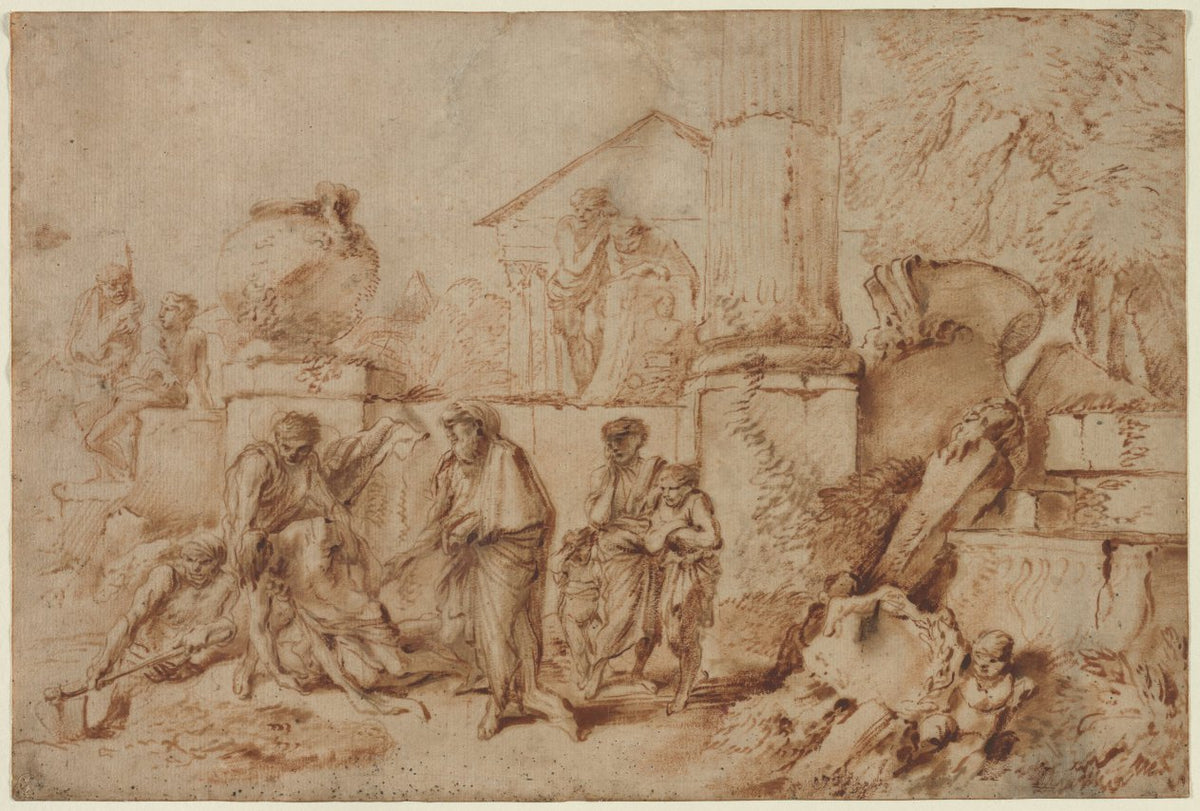 Tobit Burying the Dead by Giovanni Benedetto Castiglione (Italian, 1609–1664) - Classic Art canvas print