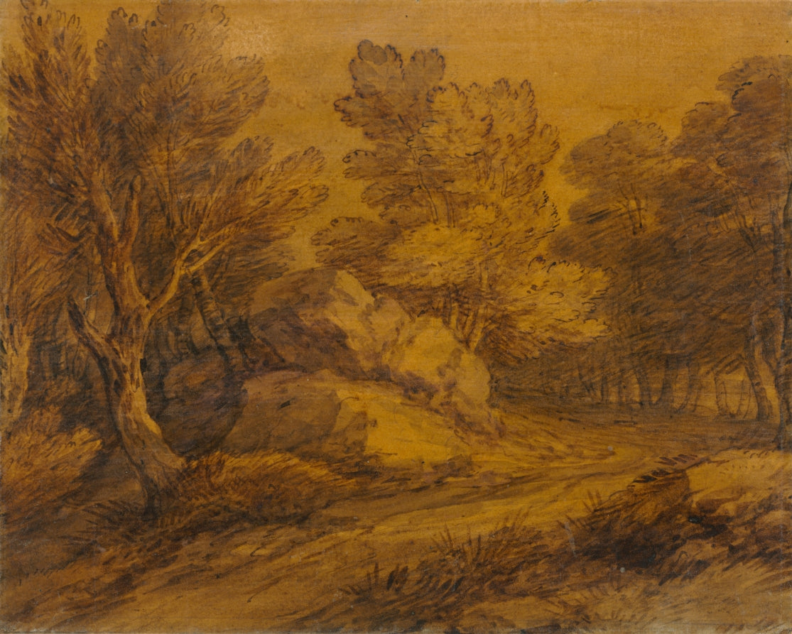 Scene with a Road Winding through a Wood by Thomas Gainsborough (British, 1727–1788) - Classic Painting canvas print