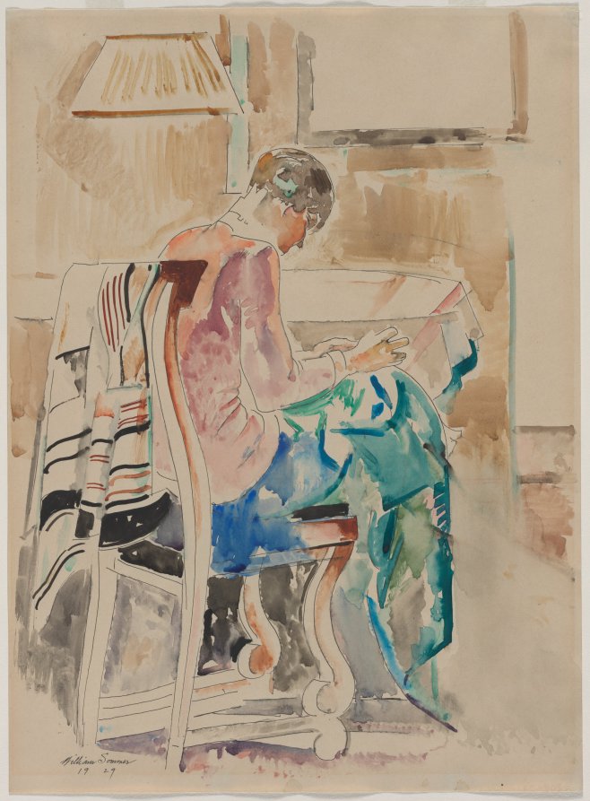 Girl Sewing by William Sommer (American, 1867–1949) - Classic Painting canvas print