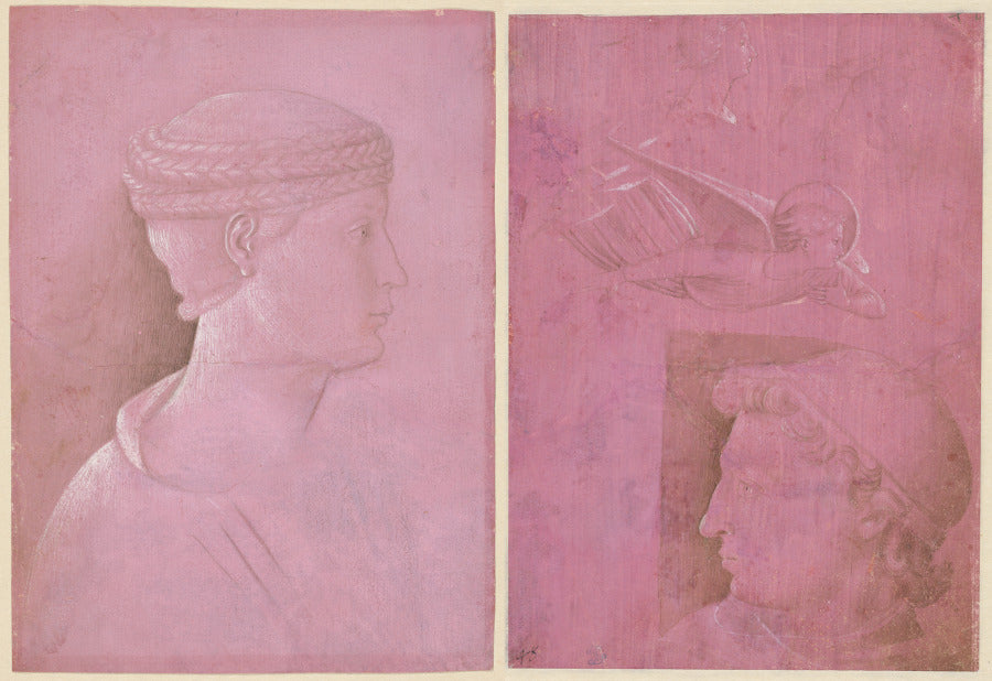 Bust of a Woman recto Head of a Man, Two Studies of a Woman's Profile, and a Study of An Angel verso by Benozzo Gozzoli (Italian, 1420–1497) - Classic Art canvas print