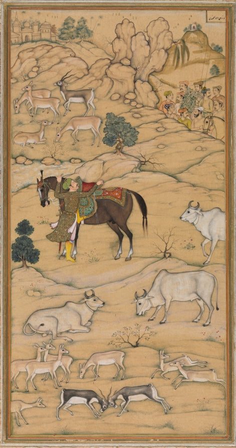 Akbar Mounting his Horse page from the Chester Beatty Akbar Nama History of Akbar by Sur Das Gujarati (Indian, active 16th century) - Classic Art canvas print
