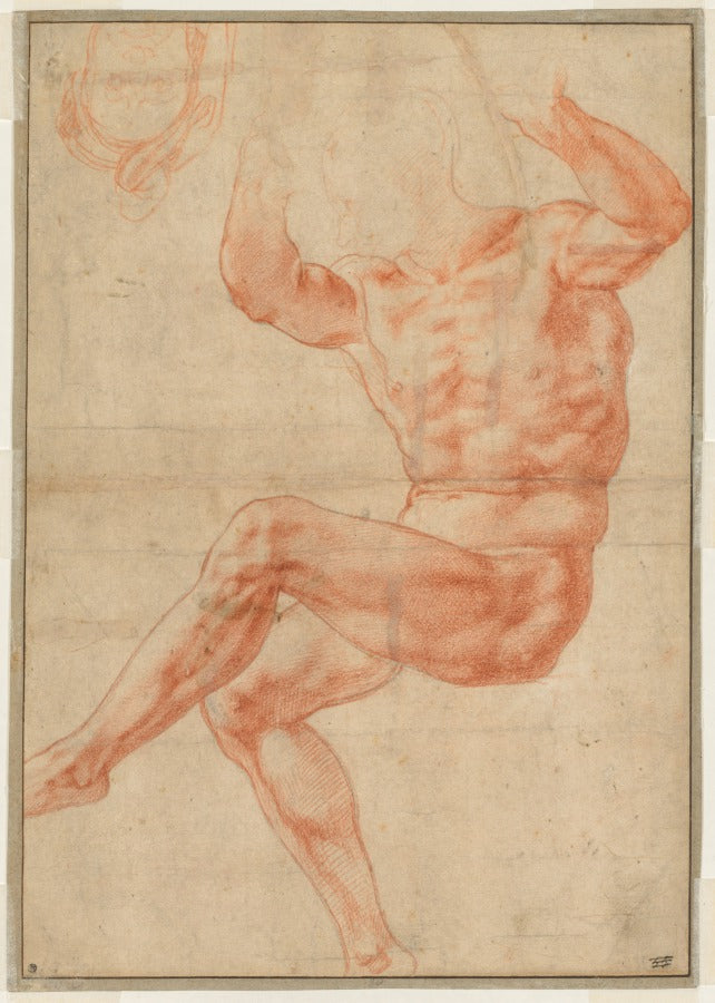 Study for the Nude Youth over the Prophet Daniel recto by Michelangelo Buonarroti (Italian, 1475–1564) - Classic Art canvas print