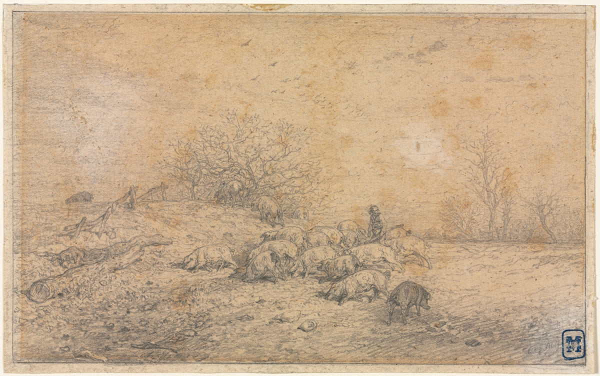 Herd of Pigs by Charles-Émile Jacque (French, 1813–1894) - Classic Painting canvas print