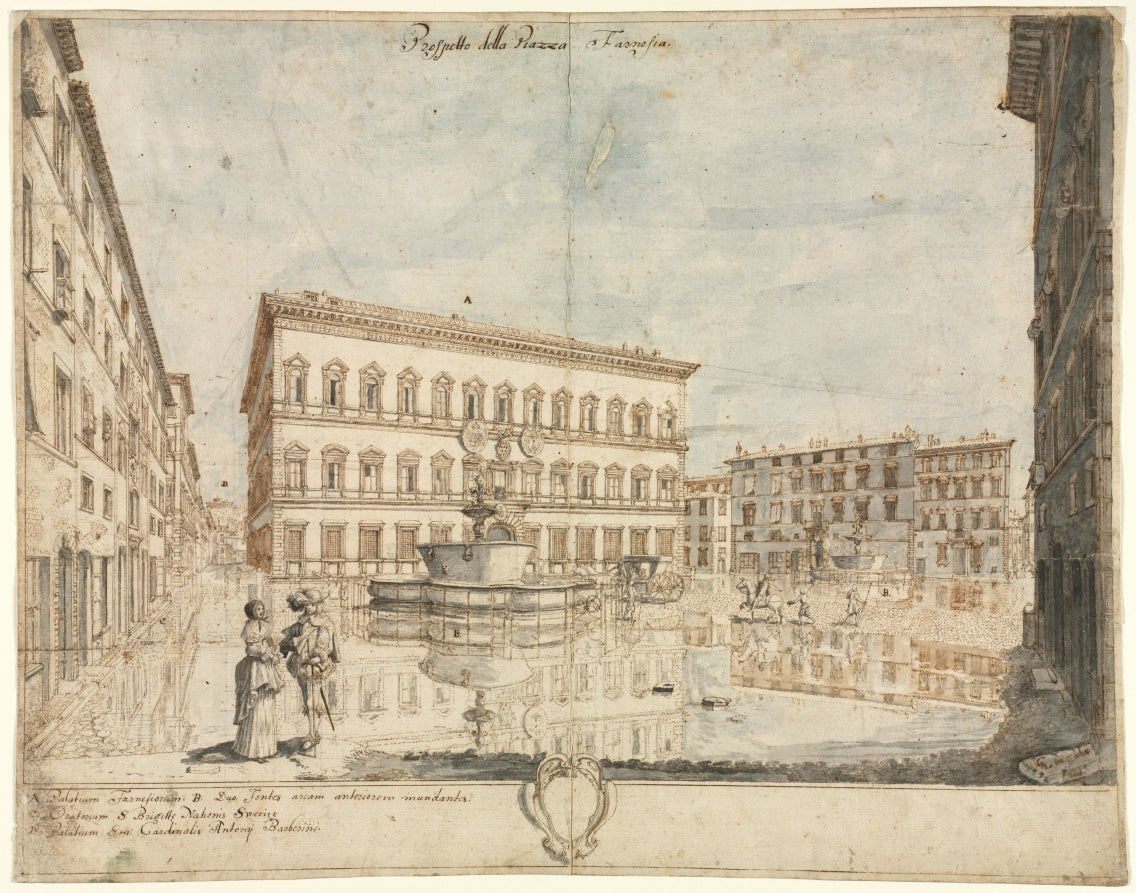 Eighteen Views of Rome The Piazza Farnese recto by Lievin Cruyl (Flemish, c. 1640-c. 1720) - Classic Painting canvas print