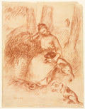 Peasant Girl with Dog by Pierre-Auguste Renoir (French, 1841–1919) - Impressionist canvas print