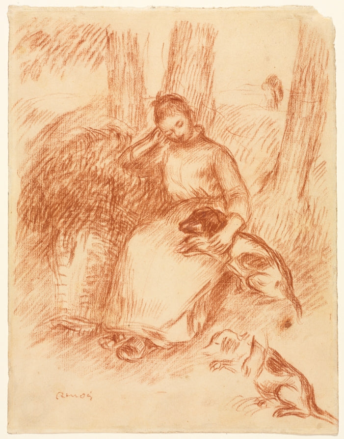 Peasant Girl with Dog by Pierre-Auguste Renoir (French, 1841–1919) - Impressionist canvas print