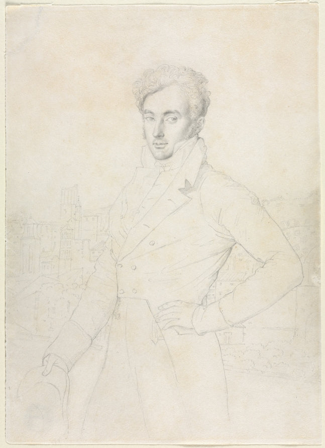 Portrait of a Young Man Standing on the Quirinal with the Turris Comitum in the Background by Jean-Auguste-Dominique Ingres (French, 1780–1867) - Classic Painting canvas print