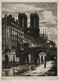 Etchings of Paris  The Little Bridge by Charles Meryon (French, 1821–1868) - Classic Painting canvas print