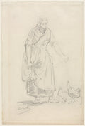 Peasant Girl Feeding Chickens by Jean Baptiste Camille Corot (French, 1796–1875) - Classic Painting canvas print