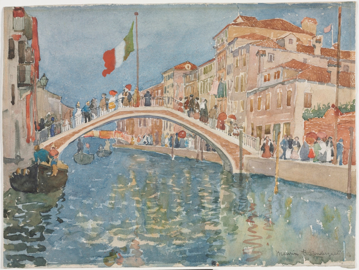 A Bridge in Venice by Maurice Prendergast (American, born Newfoundland [now Canada], 1858–1924) - Classic Painting canvas print