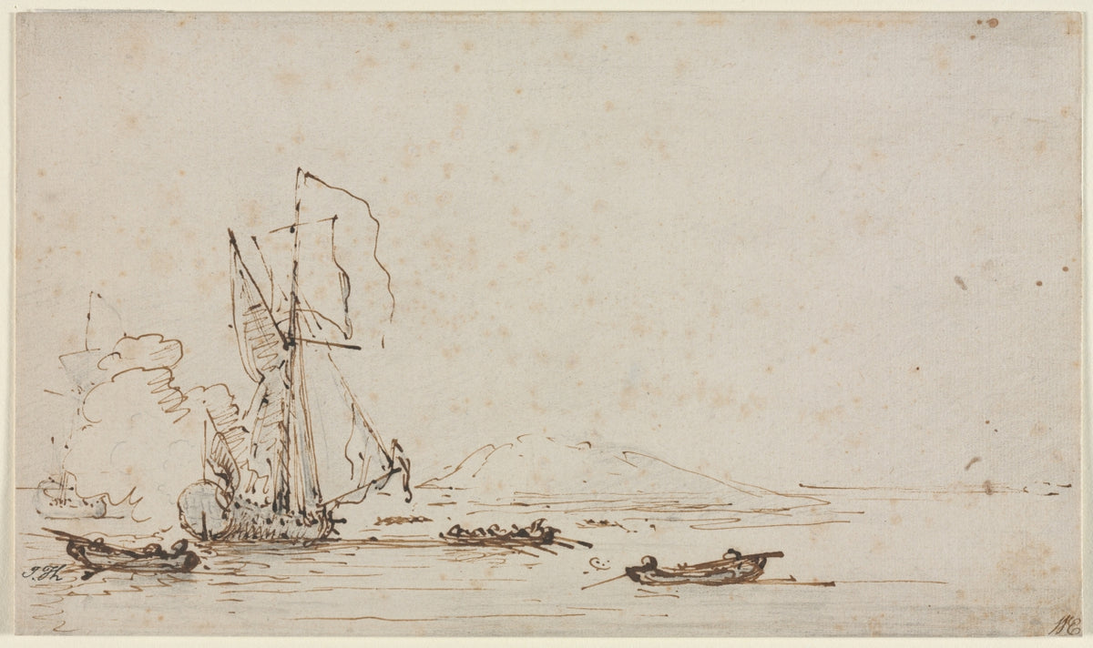 Yacht Receiving Salute by Willem van de Velde (Dutch, c. 1611–1693) - Classic Painting canvas print