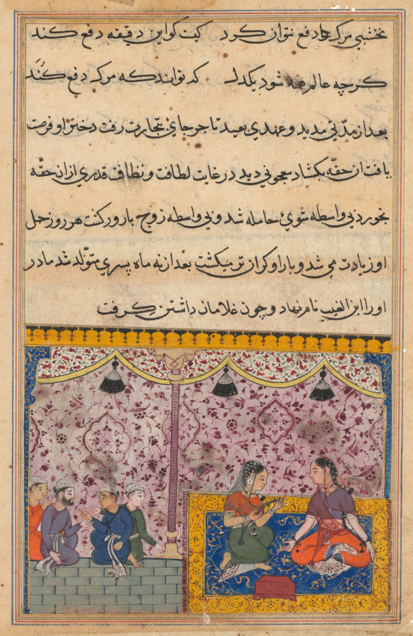 The merchants daughter gives birth to a son as a result of eating out of the box. The clever child recognizes the false gems from true, from a Tuti-nama Tales of a Parrot Twenty-third Night by  - Classic Art canvas print