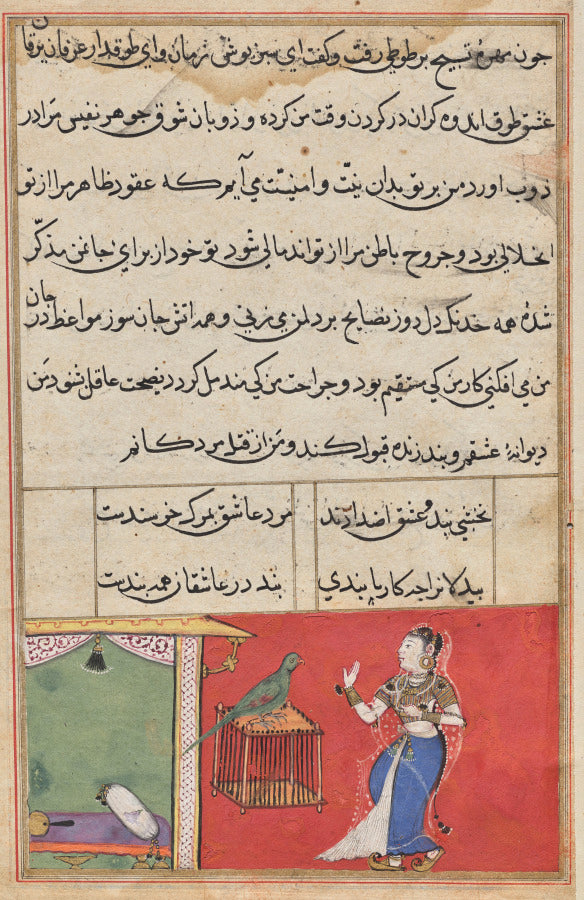 The parrot addresses Khujasta at the beginning of the forty-seventh night, from a Tuti-nama Tales of a Parrot Forty-seventh Night by  - Classic Art canvas print