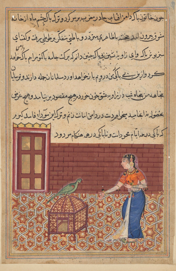 The parrot addresses Khujasta at the beginning of the fifty-first night, from a Tuti-nama Tales of a Parrot Fifty-first Night by  - Classic Art canvas print