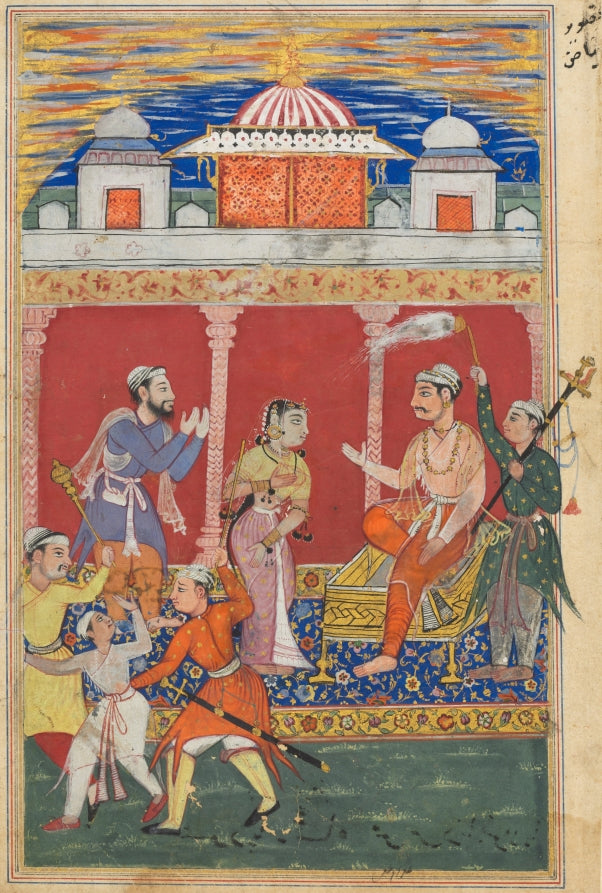 The princes ordeal continues, he is ordered away to be executed for the fifth time, from a Tuti-nama Tales of a Parrot Eighth Night by Ghulam 'Ali (Indian, active 1550s-1590s) - Classic Art canvas print