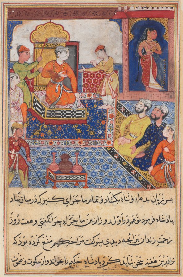 The young prince recounts his experiences to his father, the king, from a Tuti-nama Tales of a Parrot Eighth Night by Suraju (Indian) - Classic Art canvas print