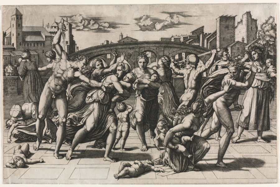 The Massacre of the Innocents Without the Fir Tree by Marcantonio Raimondi (Italian, 1470/82–1527/34) - Classic Art canvas print