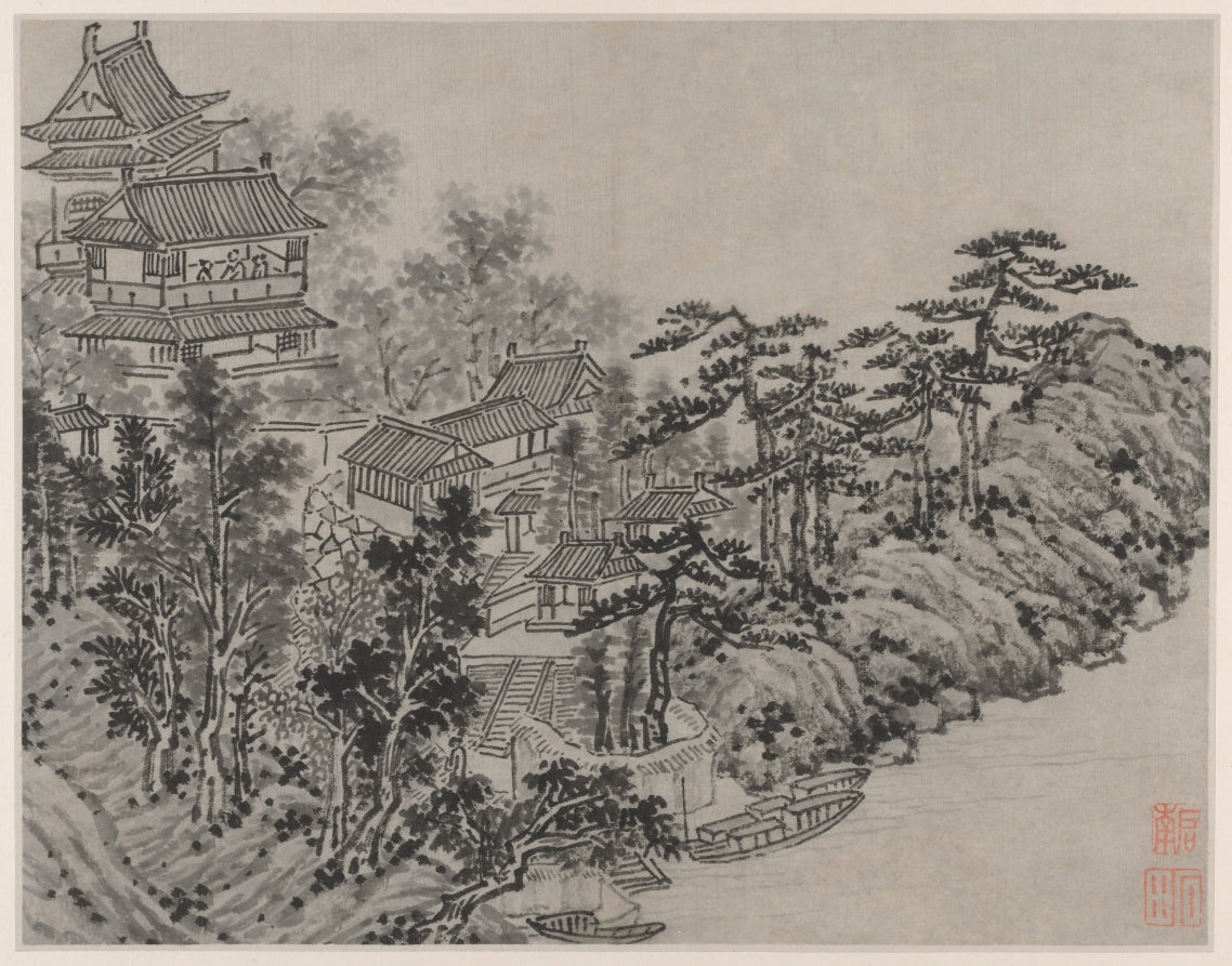 Cloud-Climbing Pavilion, from Twelve Views of Tiger Hill, Suzhou by Shen Zhou (Chinese, 1427–1509) - Classic Art canvas print