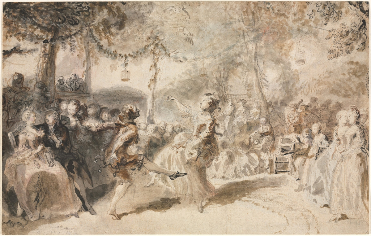 Costumed Dancers Performing in a Garden Tavern by Gabriel de Saint-Aubin (French, 1724–1780) - Classic Art canvas print