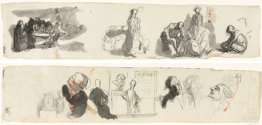Sheet of Studies with a Group of Four Figures to the Right recto Sketches of Various Figures verso by Honoré Daumier (French, 1808–1879) - Classic Painting canvas print