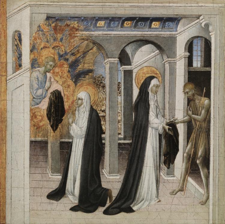 St. Catherine of Siena and the Beggar by Giovanni di Paolo (Italian, c. 1403–1482) - Classic Art canvas print