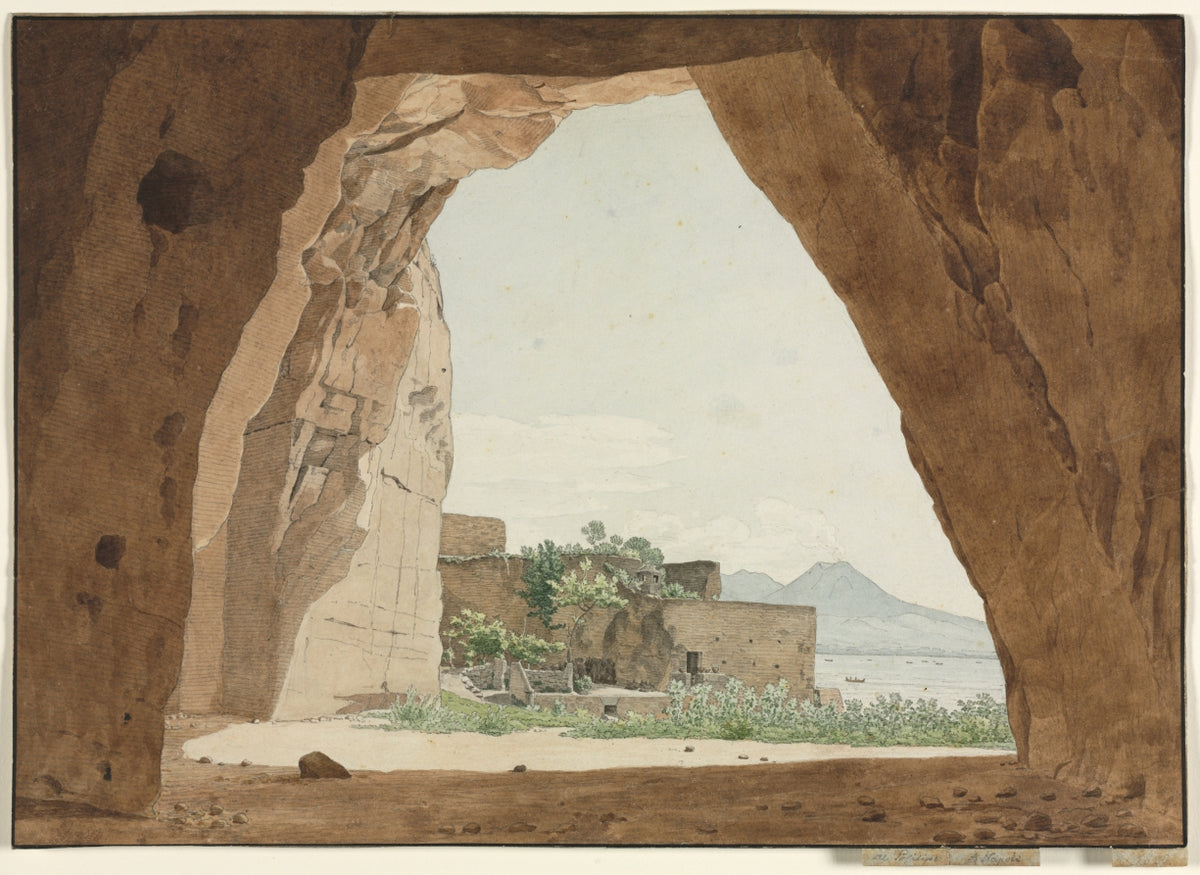 Vesuvius and the Bay of Naples from a Cave by Adolf von Heydeck (German, 1787–1856) - Classic Art canvas print