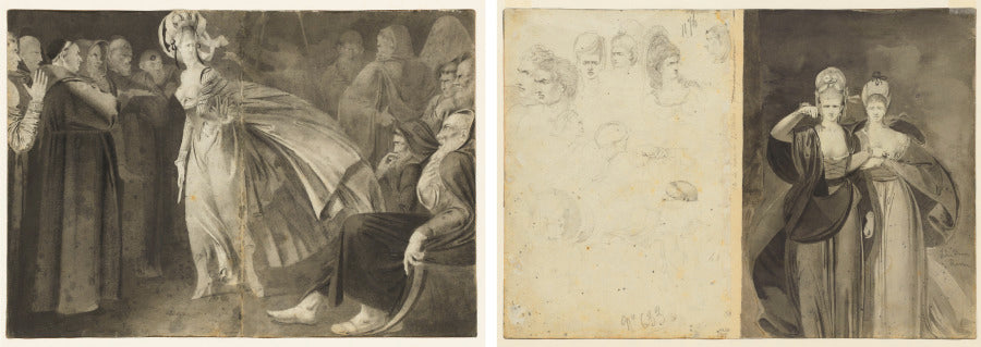 Woman Standing among the Friars recto Sketches of Heads verso, left Two Women verso, right by John Brown (British, 1752–1787) - Classic Art canvas print