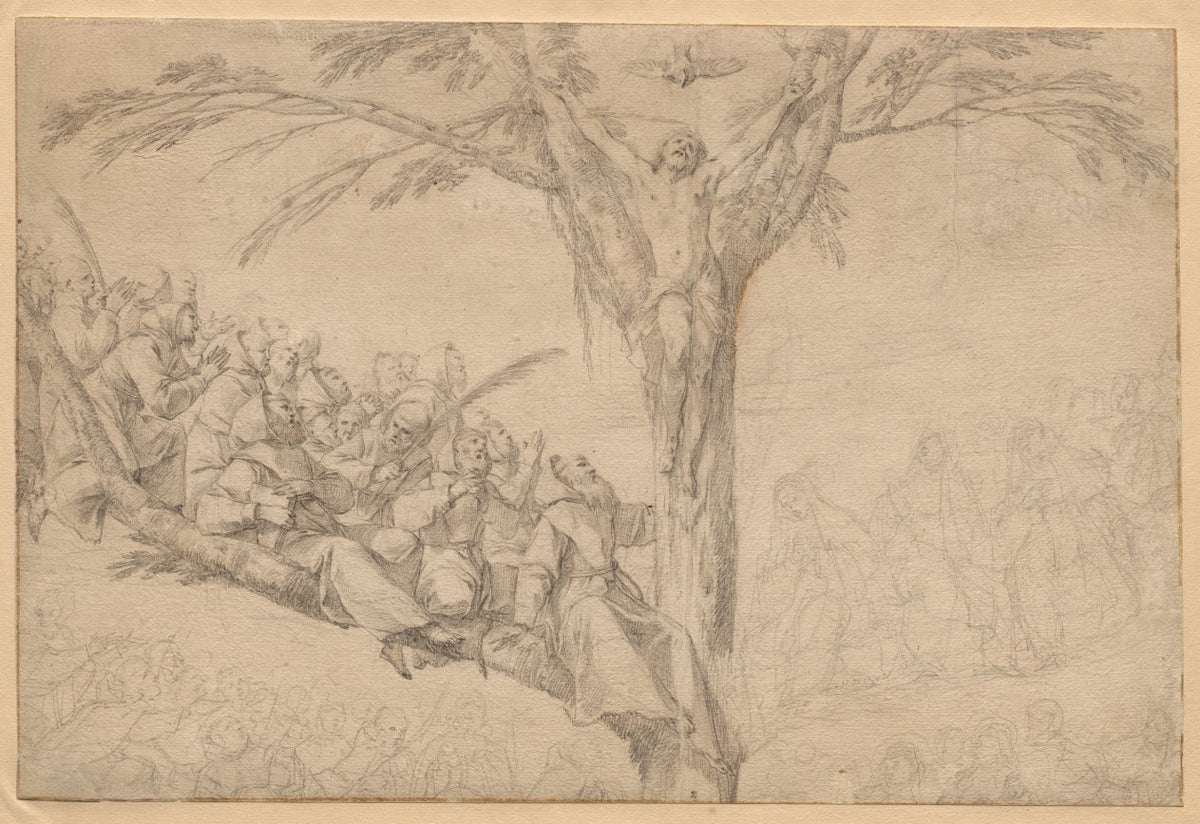 The Crucified Christ as the Tree of Life with Monks and Nuns by Laurent de La Hyre (French, 1606–1656) - Classic Painting canvas print