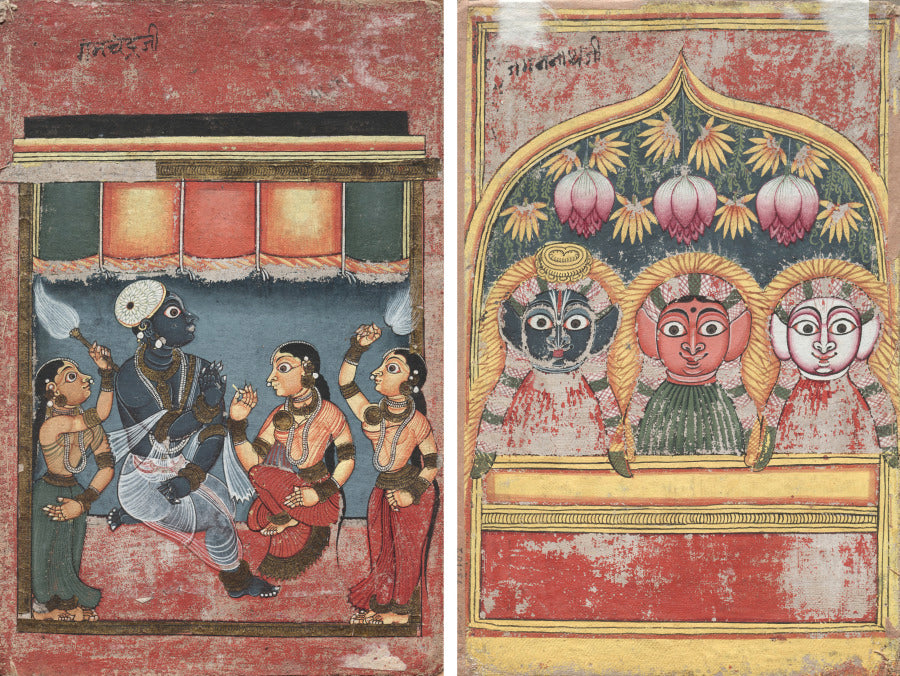 Krishna with Radha and Two Attendants recto Jagannath, Subhadra and Balarama in an Arch verso by  - Classic Art canvas print