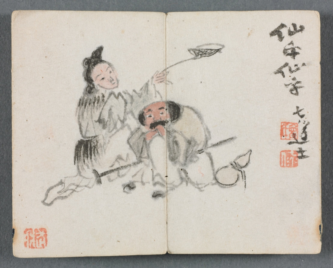 Miniature Album with Figures and Landscape Man and Woman by Zeng Yandong (Chinese, c. 1751–1827) - Classic Art canvas print