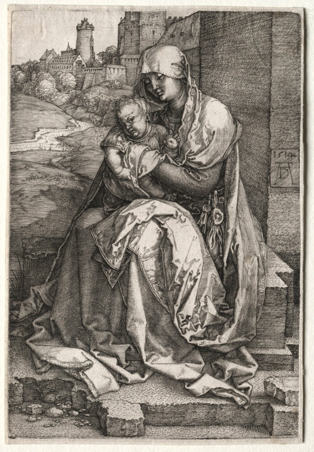 The Virgin and Child Seated by the Wall by Albrecht Dürer (German, 1471–1528) - Classic Painting canvas print