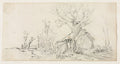 Sketch of Landscape with Cottage by Jan van Goyen (Dutch, 1596–1656) - Classic Painting canvas print