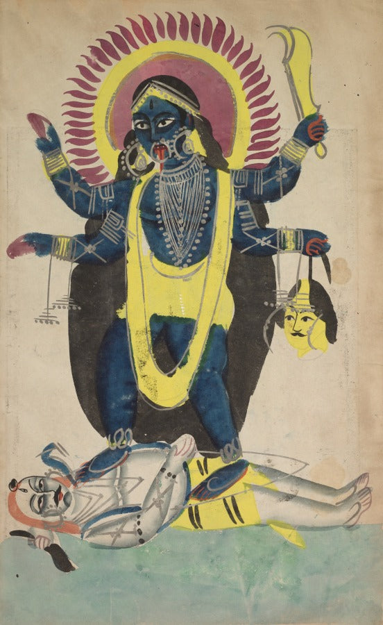 Kali Dancing on Shiva recto, from a Kalighat album by  - Classic Art canvas print