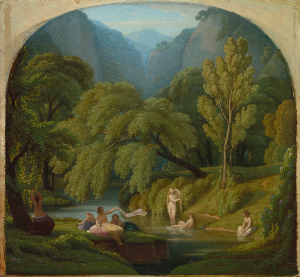 The Bathers, Souvenir of the Banks of the Anio River at Tivoli by Théodore Caruelle d' Aligny (French, 1798–1871) - Classic Art canvas print