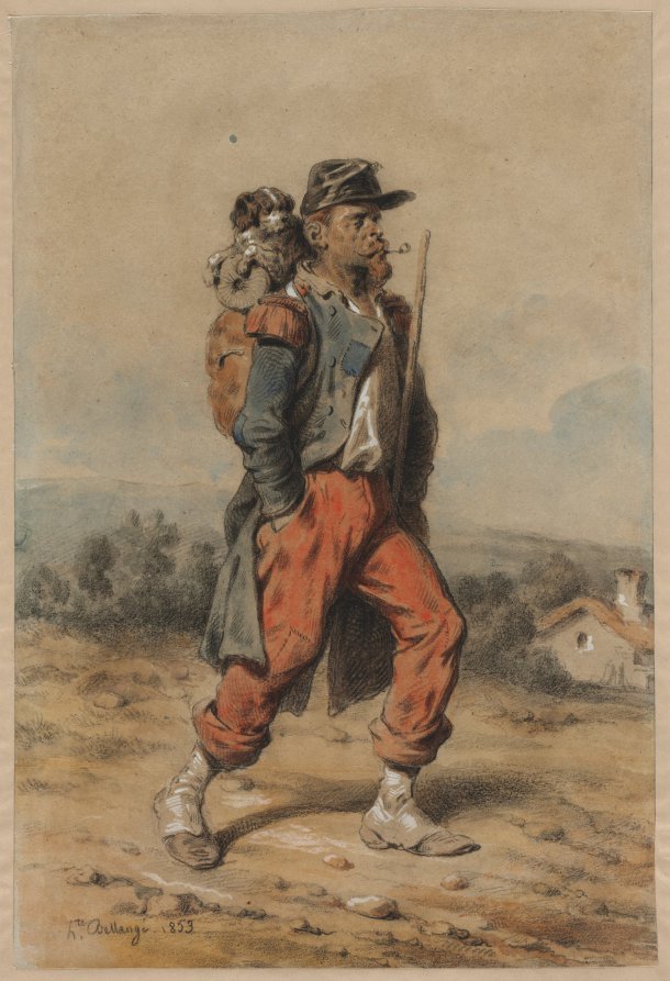 Soldier with Dog by Joseph-Louis-Hippolyte Bellangé (French, 1800–1866) - Classic Painting canvas print