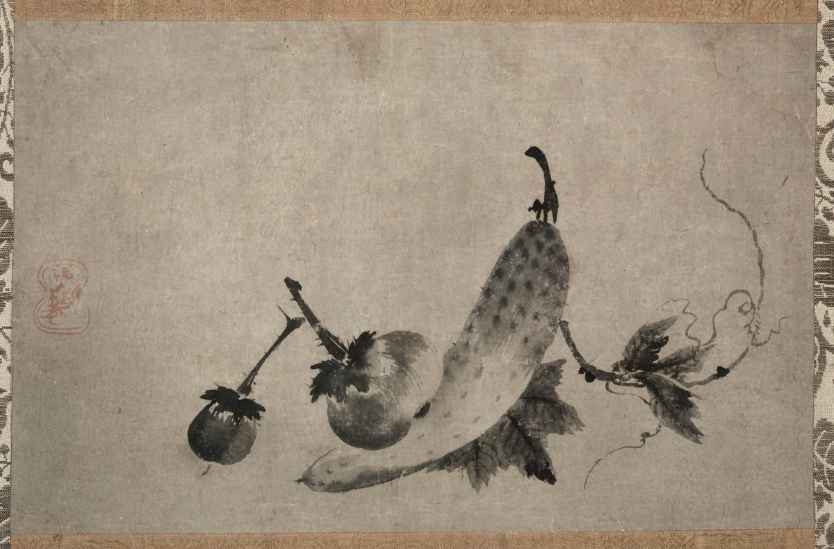 Cucumber and Eggplants by Yamada Dōan (Japanese, d. 1571) - Classic Art canvas print