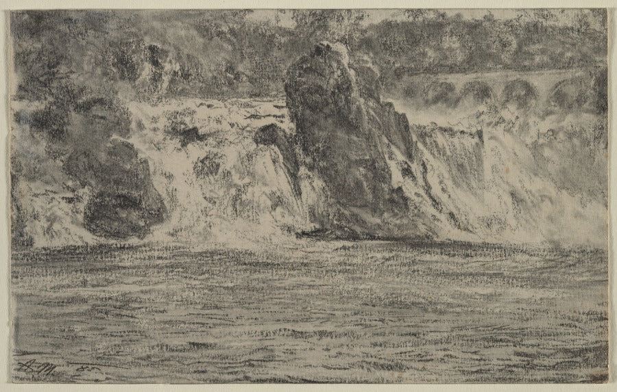 Falls of the Rhine at Schaffhausen Rheinfall von Schaffhausen by Adolph von Menzel (German, 1815–1905) - Classic Painting canvas print
