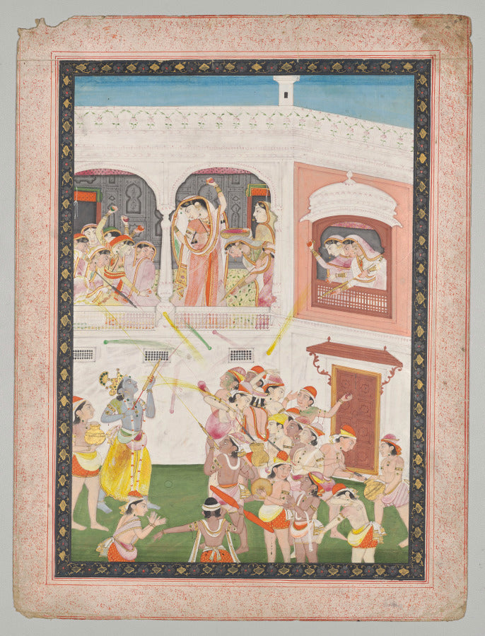 Radha and Hindu God Krishna celebrating the festival Holi by  - Classic Art canvas print