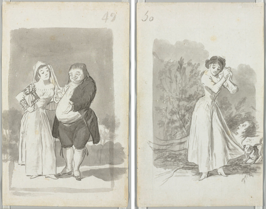 Young Woman possibly a Sex Worker with a Man recto Young Woman Wringing Her Hands over a Man's Naked Body verso by Francisco de Goya (Spanish, 1746–1828) - Romantic canvas print