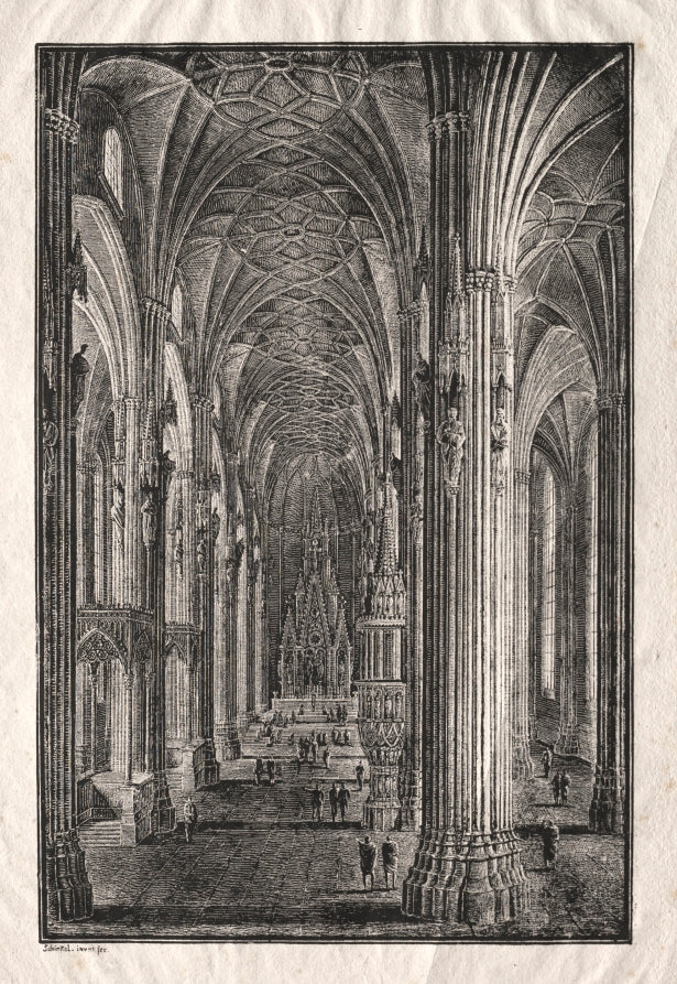Interior of St. Stephen's Cathedral in Vienna by Karl Friedrich Schinkel (German, 1781–1841) - Classic Painting canvas print