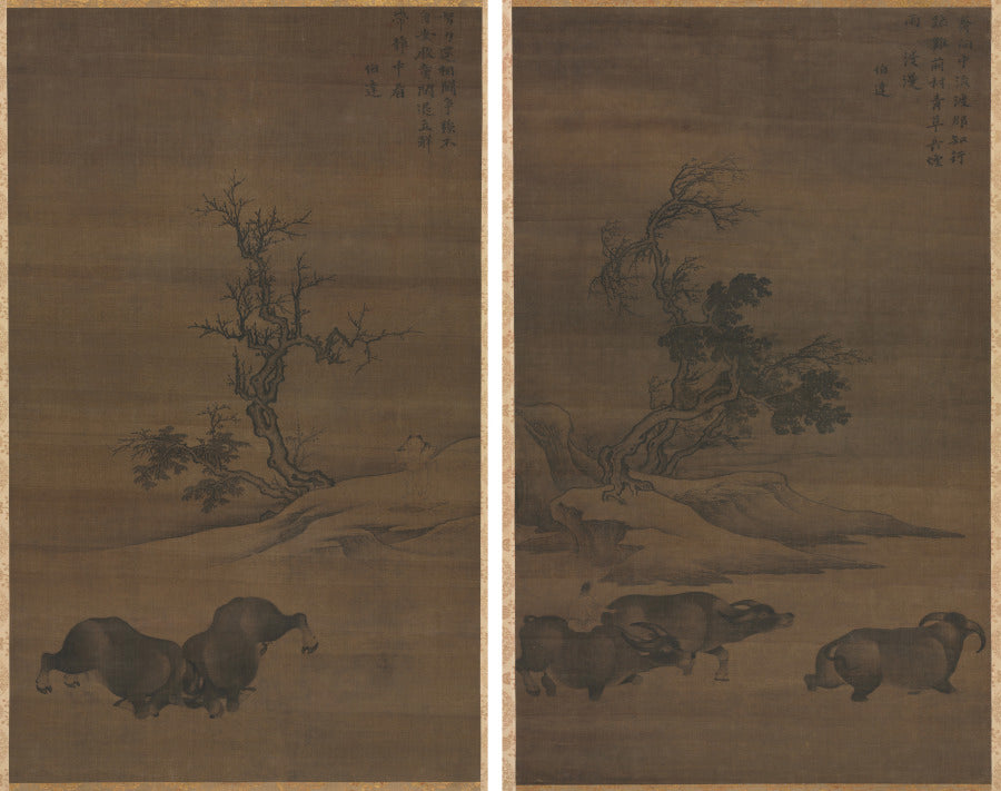 Herdboys and Buffalo in Landscapes by Guo Min (Chinese, mid-late 1200s) - Classic Art canvas print