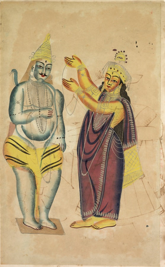 Parvati Placing a Wedding Garland on Shiva recto, from a Kalighat album by  - Classic Art canvas print