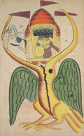 Jatayu hinders Ravanas chariot, trying to prevent the abduction of Sita recto, from a Kalighat album by  - Classic Art canvas print